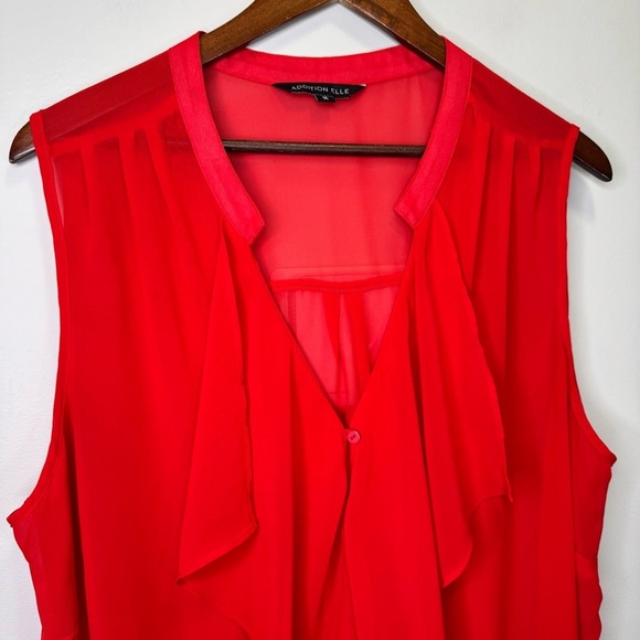 Addition Elle Red Sheer Ruffle Sleeveless Blouse Size 16 - Picture 3 of 11